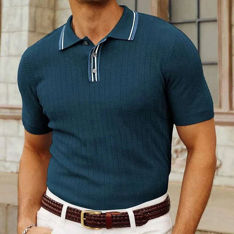 Summer knit regular polo t-shirt - Royal blue - Antonios