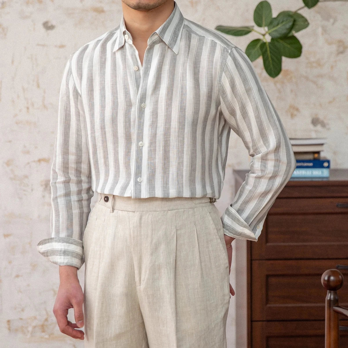 Summer thin linen strip casual shirt - Antonios