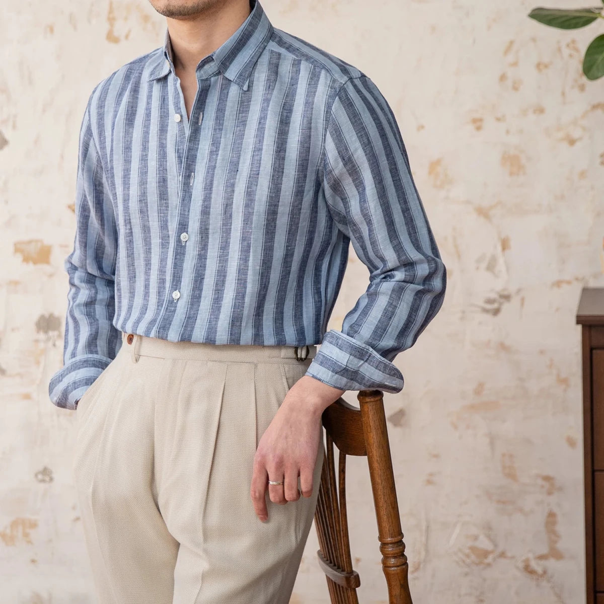 Summer thin linen strip casual shirt - Antonios