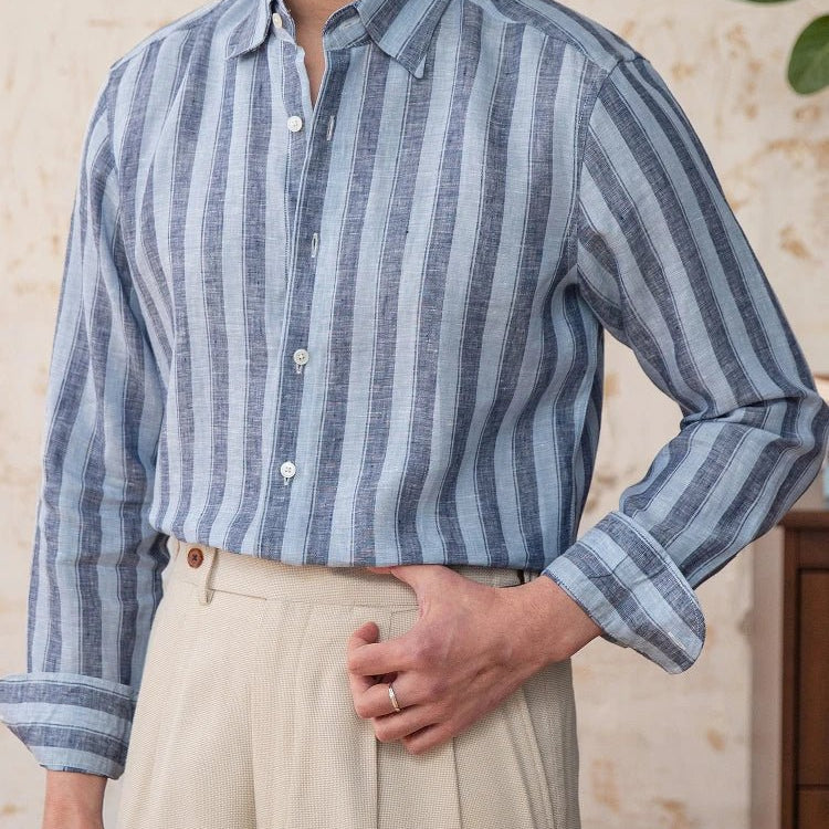 Summer thin linen strip casual shirt - Antonios