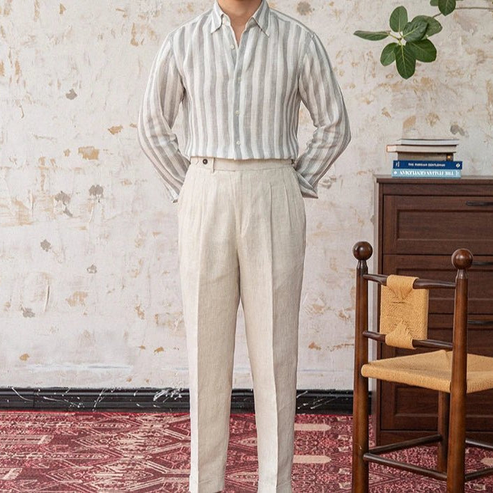 Summer thin linen strip casual shirt - Antonios