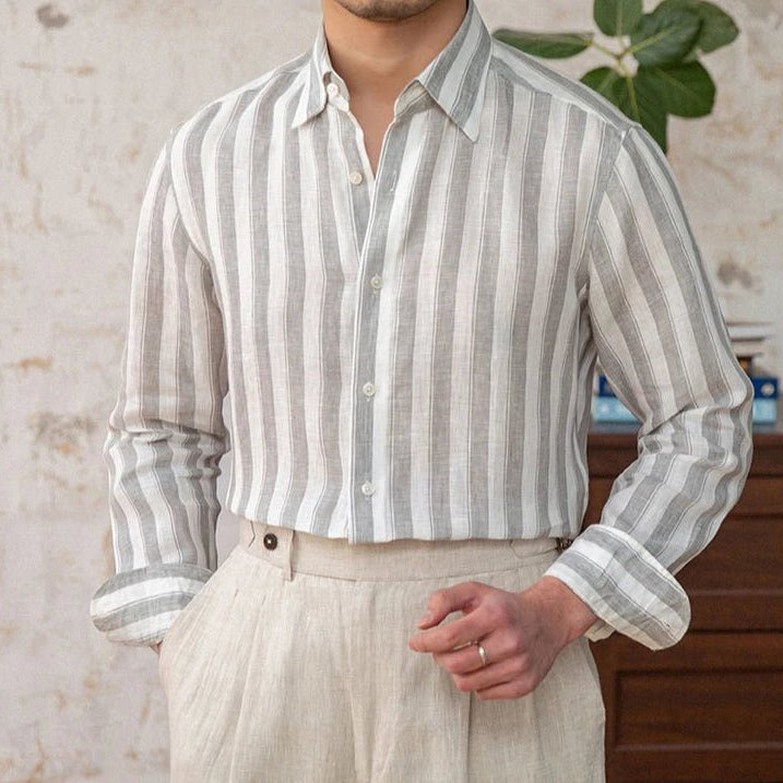Summer thin linen strip casual shirt - Antonios