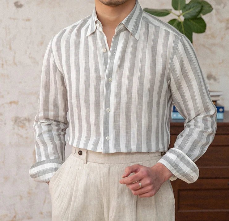 Summer thin linen strip casual shirt - Antonios