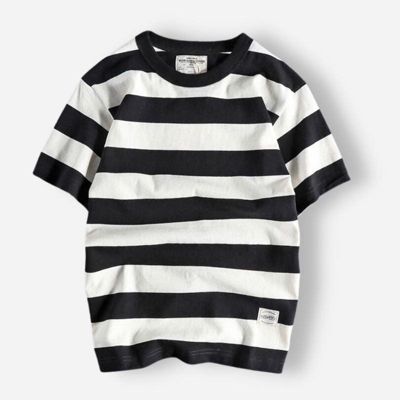 Summer Striped T-Shirt in black and white cotton blend with a casual style.