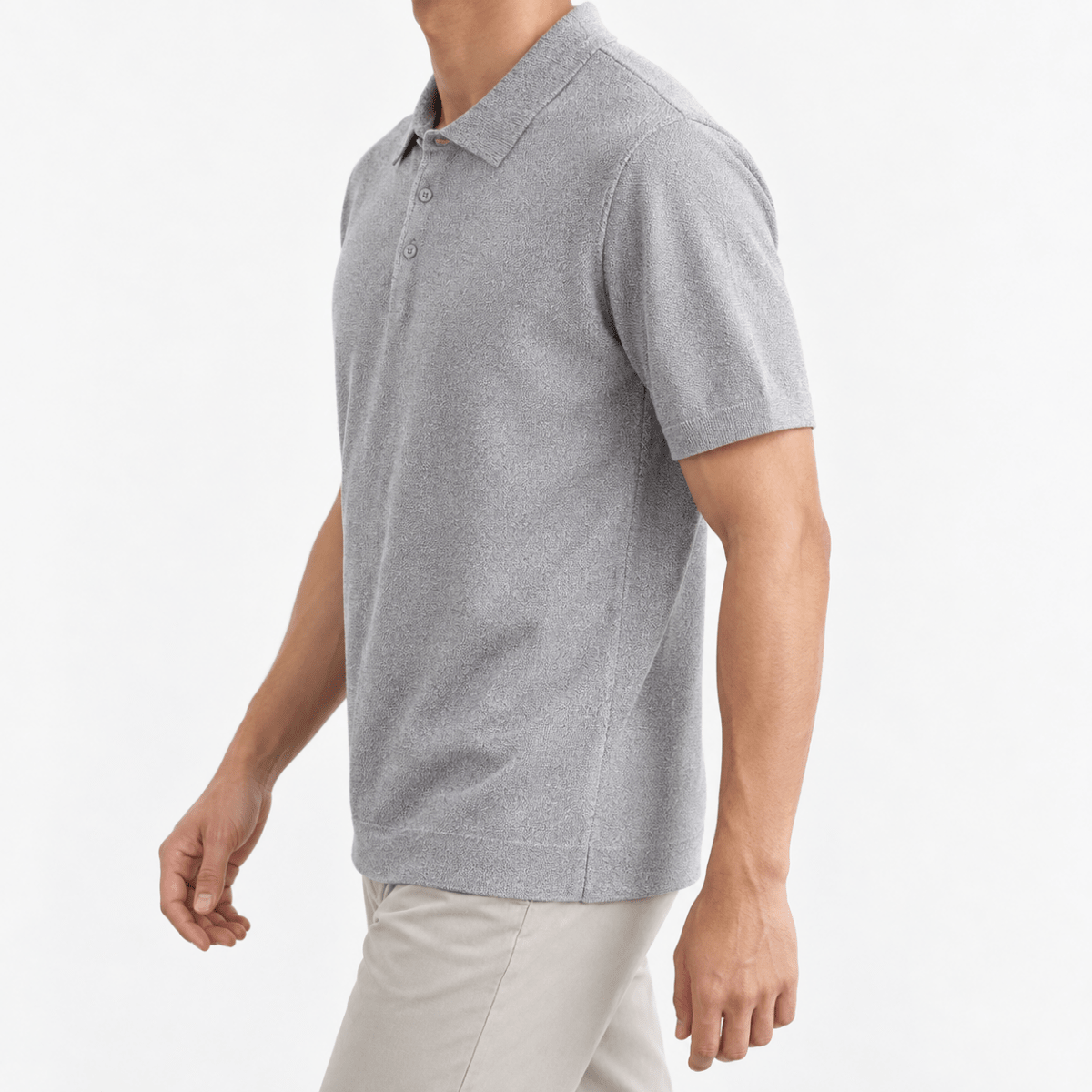 Textured lyocell short sleeve knit polo - AntoniosClothing - Light gray