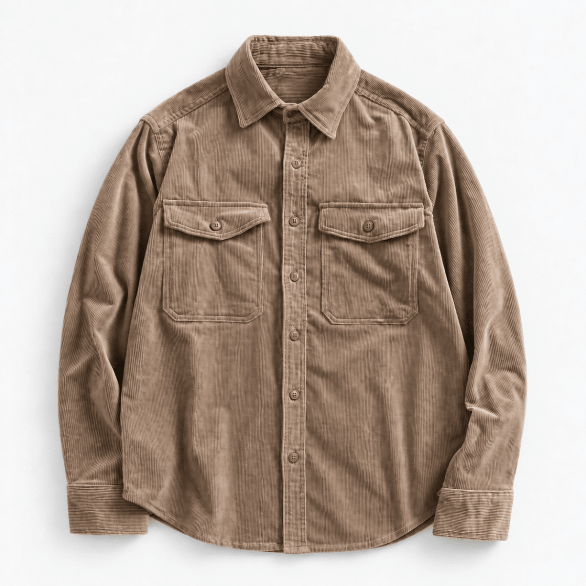 Washed cotton corduroy double pocket shirt - AntoniosClothing - Light khaki