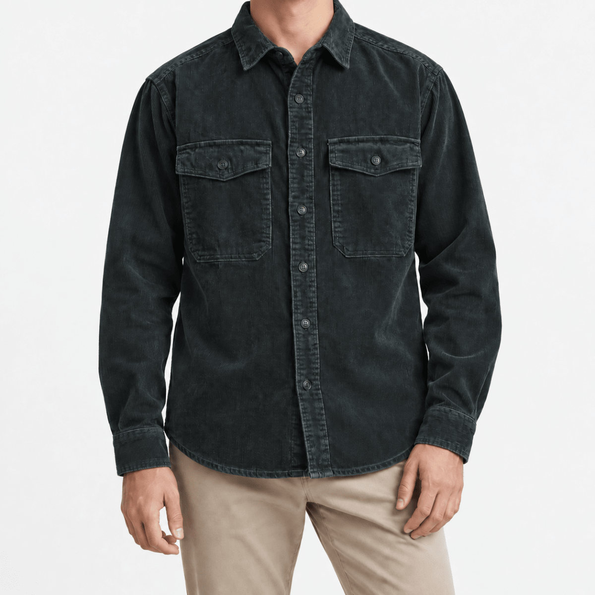Washed cotton corduroy double pocket shirt - AntoniosClothing - Deep teal