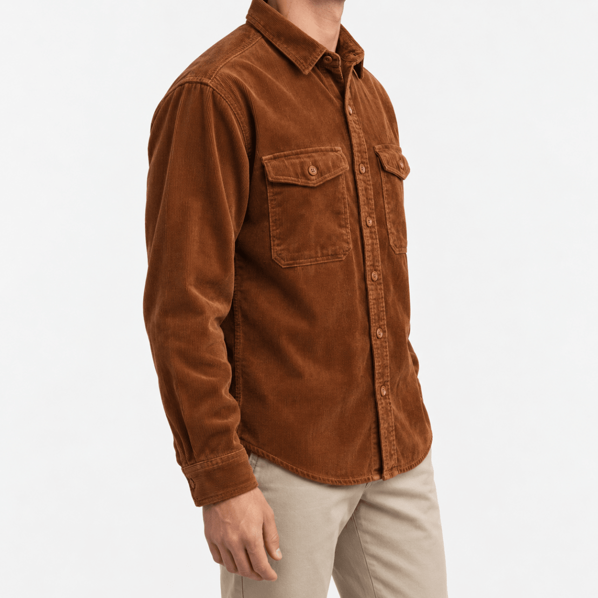 Washed cotton corduroy double pocket shirt - AntoniosClothing - Cognac
