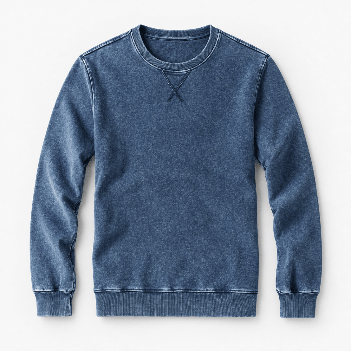 Washed cotton crew neck sweatshirt - AntoniosClothing - Washed blue