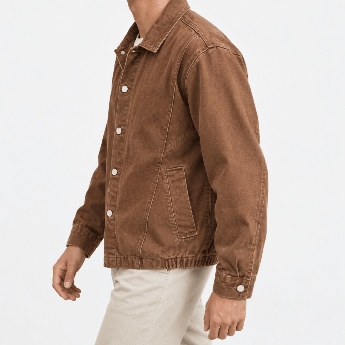 Washed cotton jacket with a gathered hem - AntoniosClothing - Rust brown