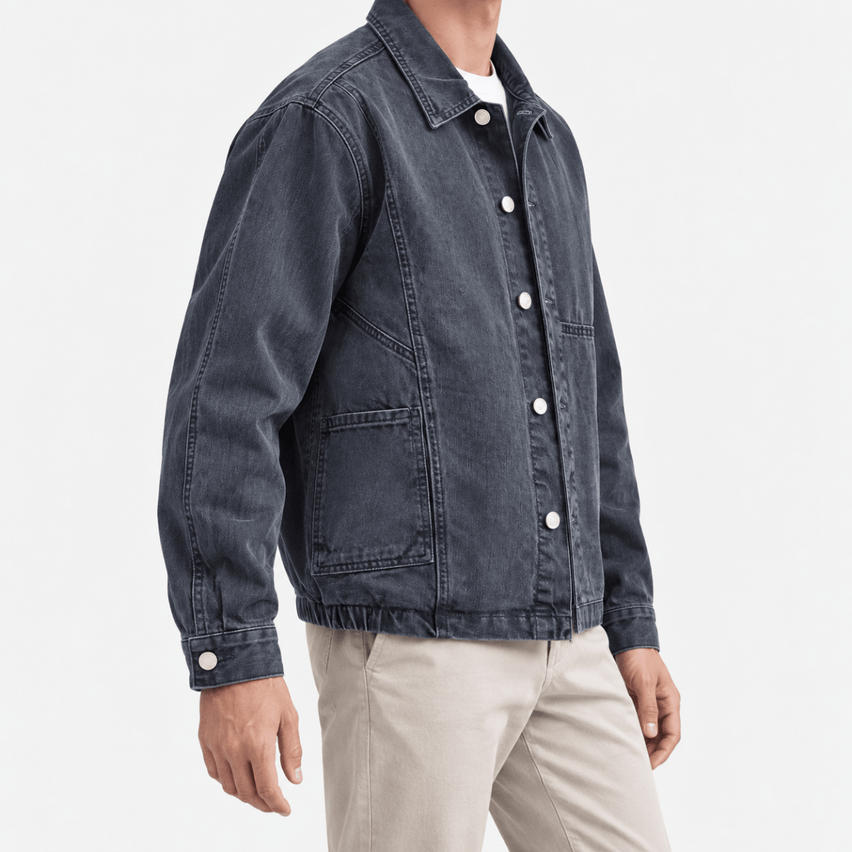 Washed cotton jacket with a gathered hem - AntoniosClothing - Slate gray