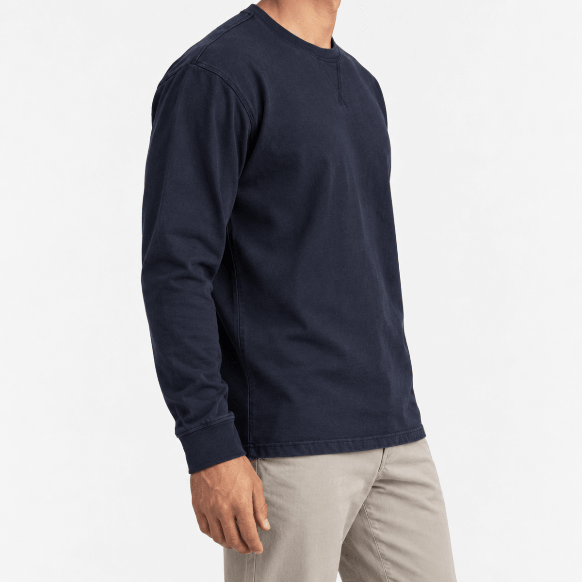 Washed cotton long sleeve jersey top - AntoniosClothing - Navy blue