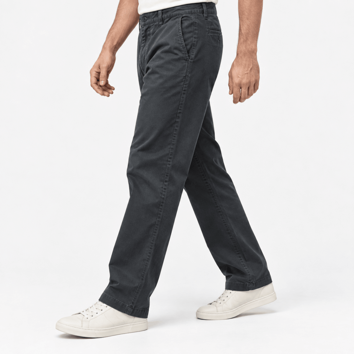 Washed cotton straight trousers with welt pockets - AntoniosClothing - Dark gray