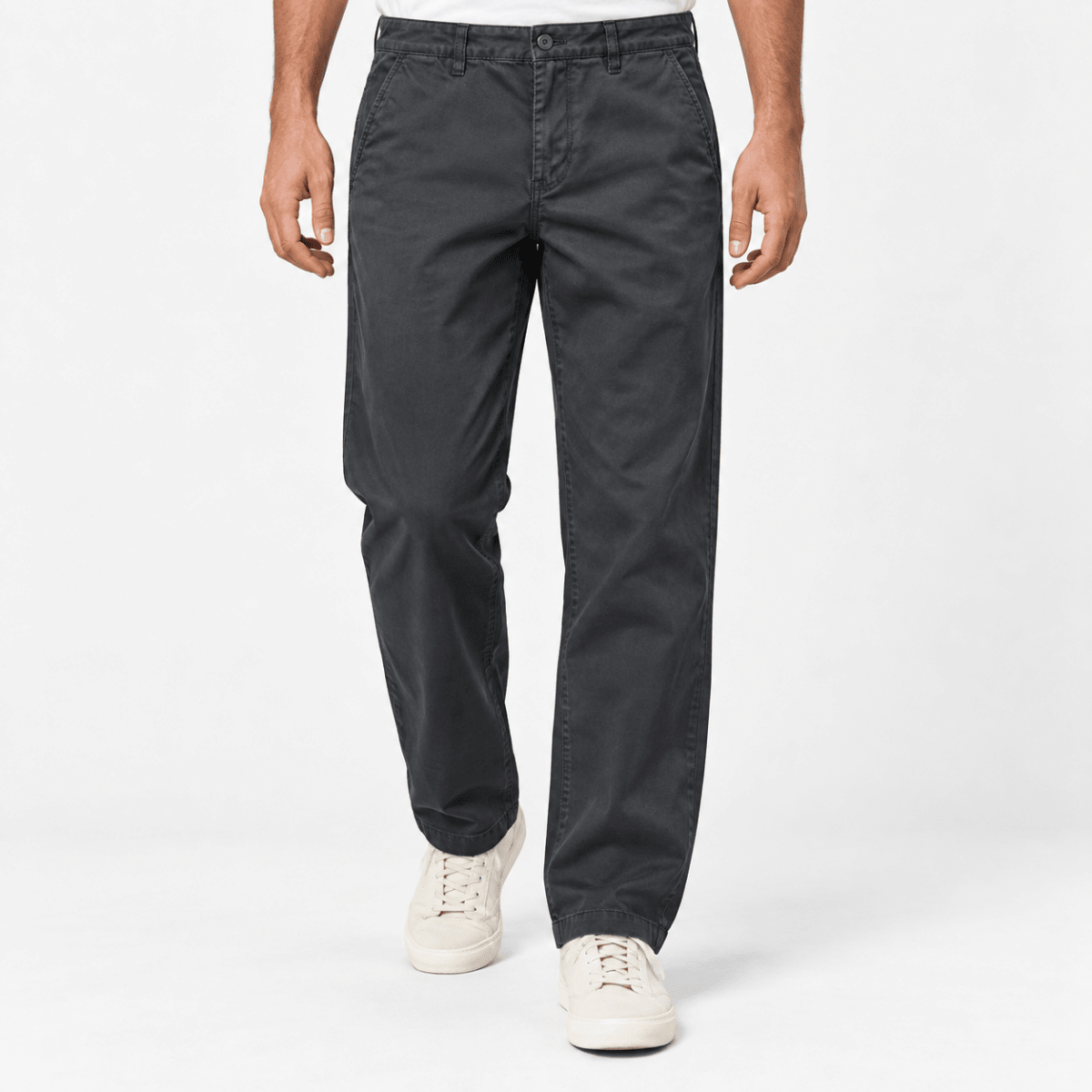 Washed cotton straight trousers with welt pockets - AntoniosClothing - Dark gray