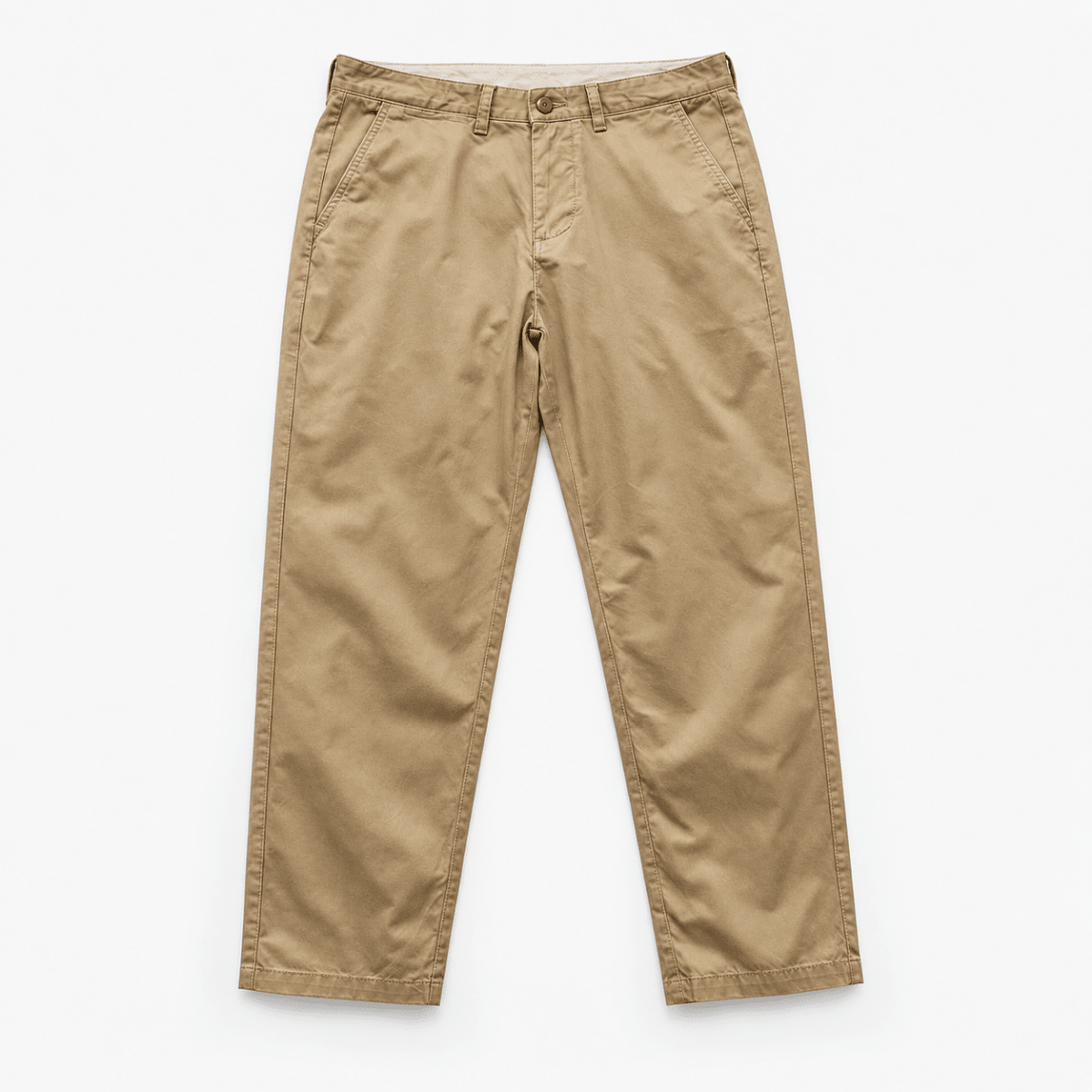 Washed cotton straight trousers with welt pockets - AntoniosClothing - Khaki