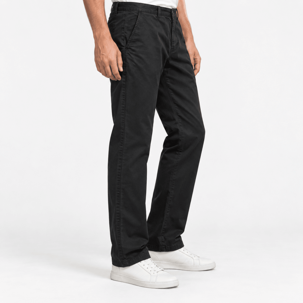 Washed cotton straight trousers with welt pockets - AntoniosClothing - Black