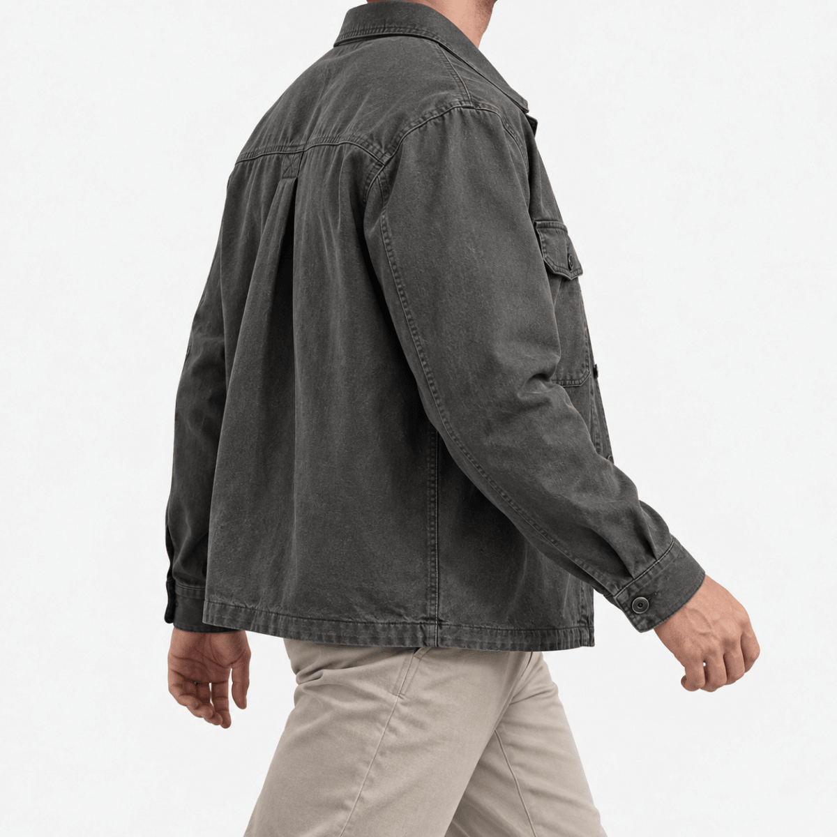 Washed cotton utility jacket with a zip front - AntoniosClothing - Charcoal