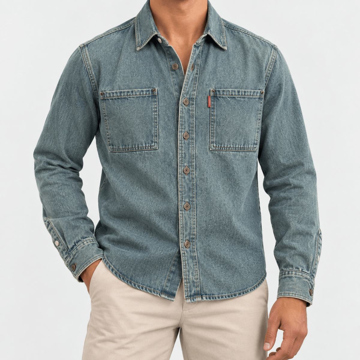 Washed denim twin pocket shirt - AntoniosClothing - Washed gray blue