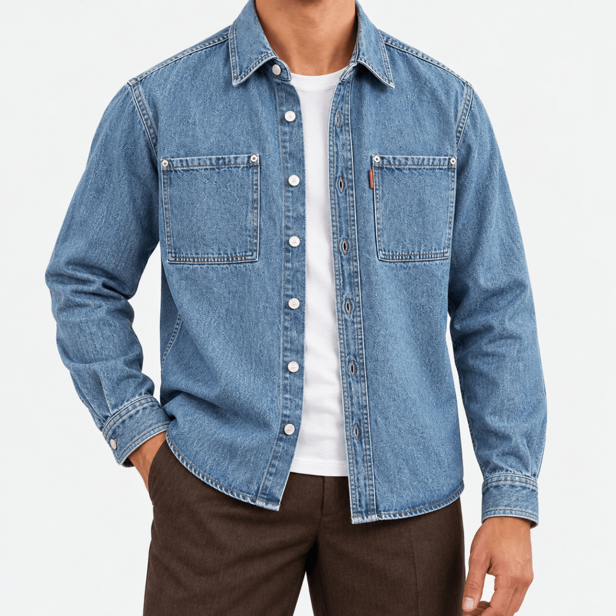 Washed denim twin pocket shirt - AntoniosClothing - Denim blue