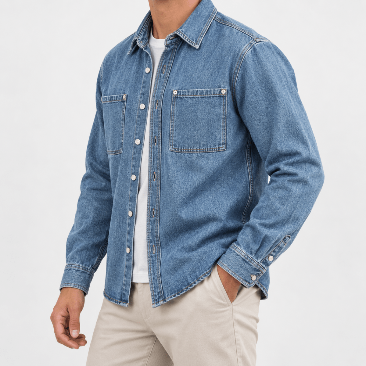 Washed denim twin pocket shirt - AntoniosClothing - Denim blue