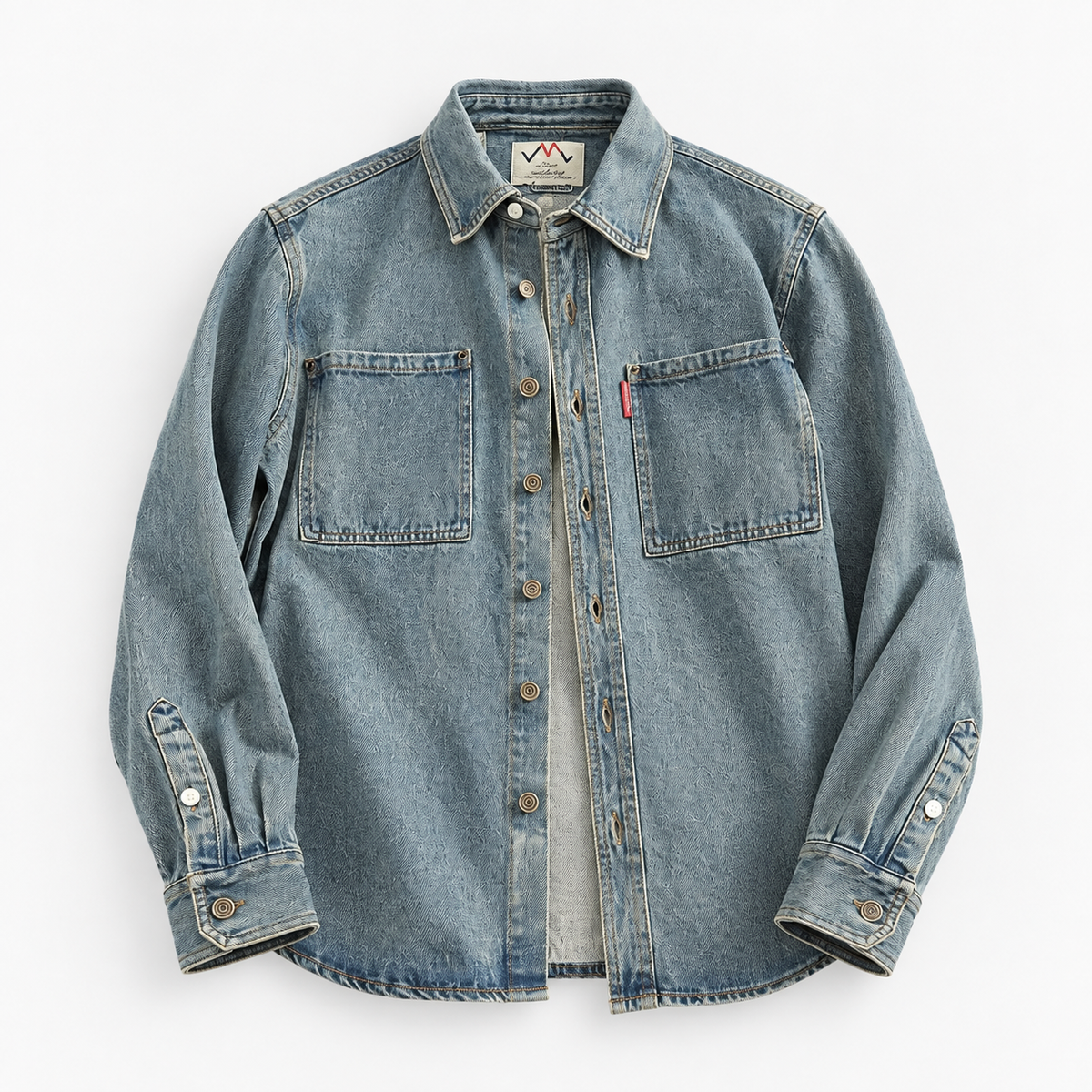 Washed denim twin pocket shirt in washed gray blue, product cover