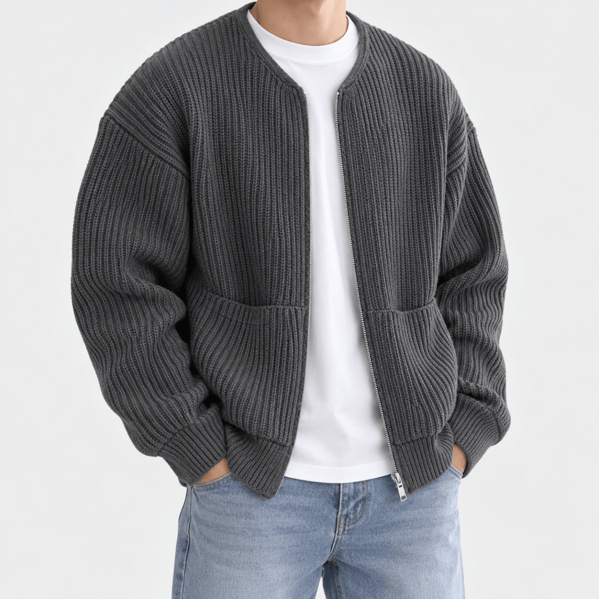 Zip-up cardigan - AntoniosClothing - Dark gray