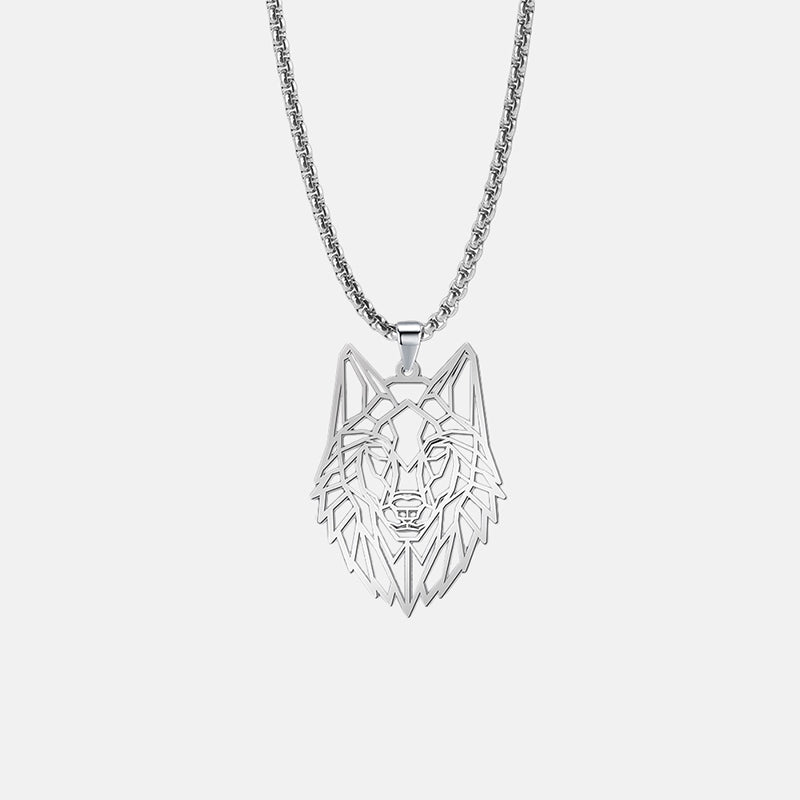 Antonios Wolf Pendant Stainless Steel Necklace with wolf design on chain.