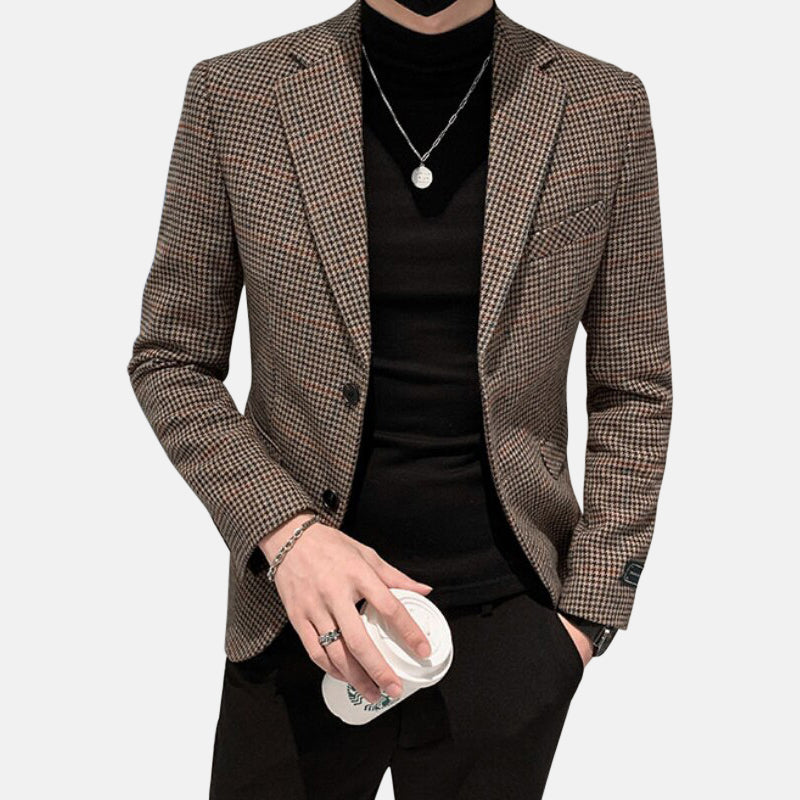 Antonio Business Blazer with patchwork pattern and elegant collar, ideal for weddings and business events.