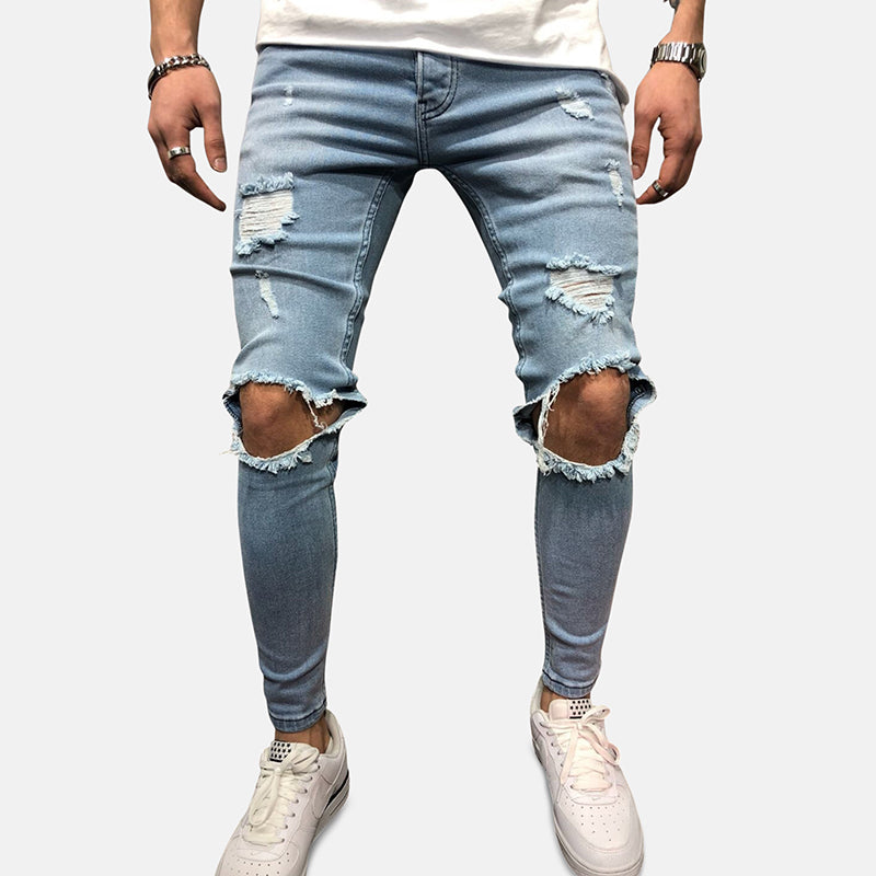 Antonios Blue Ripped Jeans for men, stylish smart casual denim.