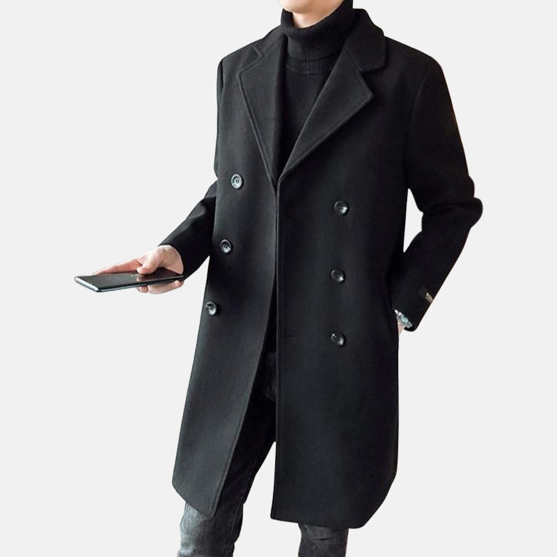 Antonios Long Wool Coat Men in solid black, casual and elegant style for all seasons.