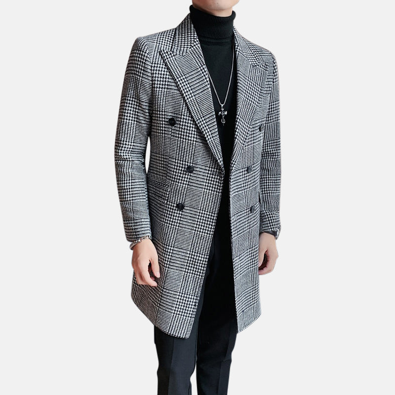 Antonios Patchwork Long Coat Men, elegant casual design, premium cotton.