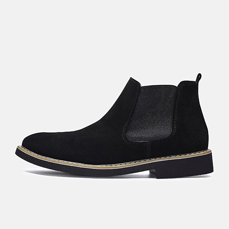 Antonios Suede Genuine Leather Boots Men in black, classic minimalist design.