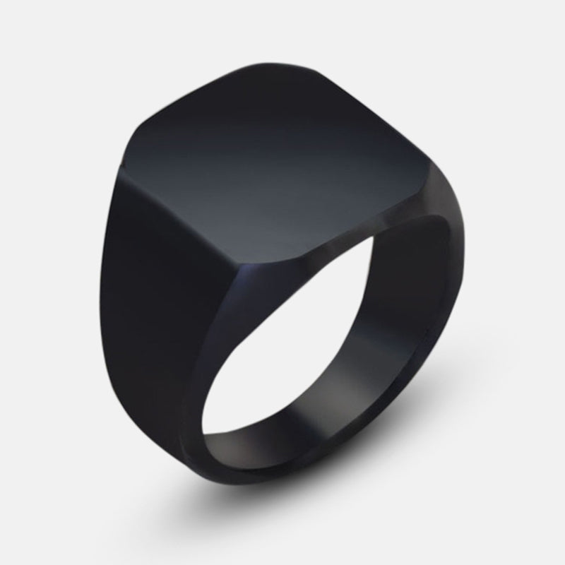 Antonios Classic Black Ring for men in sleek titanium with brushed finish.