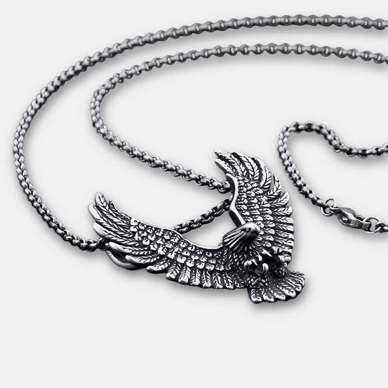 Antonios Eagle Pendant Stainless Steel Necklace with detailed eagle design on a chain.