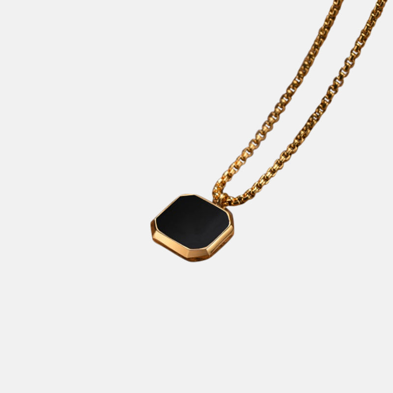 Antonios Rubin Stainless Steel Necklace Men with black and gold pendant.