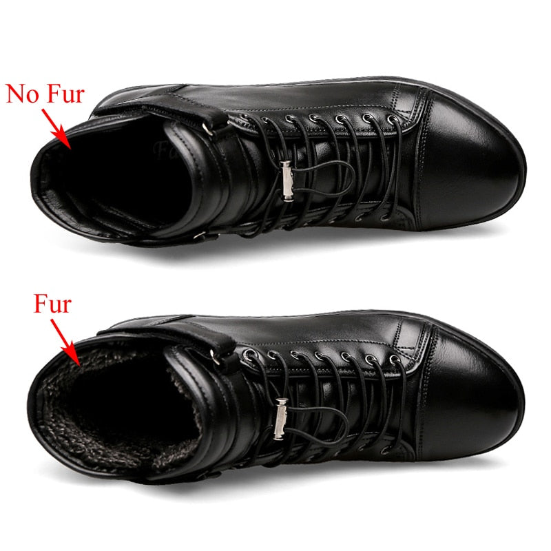 AntoniosClothing Genuine Leather Black High-Shoes with fur lining option for men.