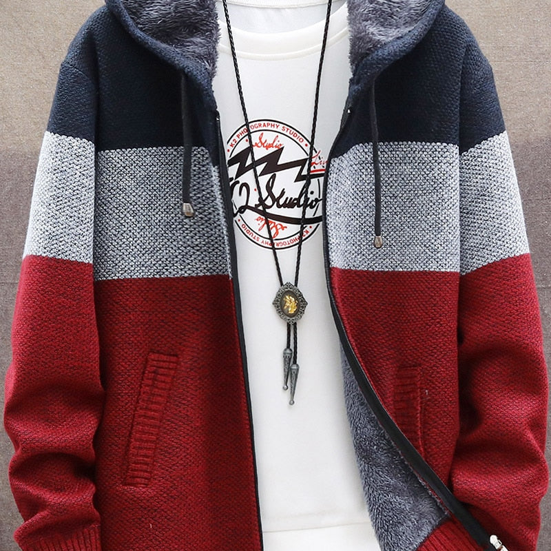 Antonios Autumn Hooded Patchwork Jacket in cotton and wool, casual style for men.