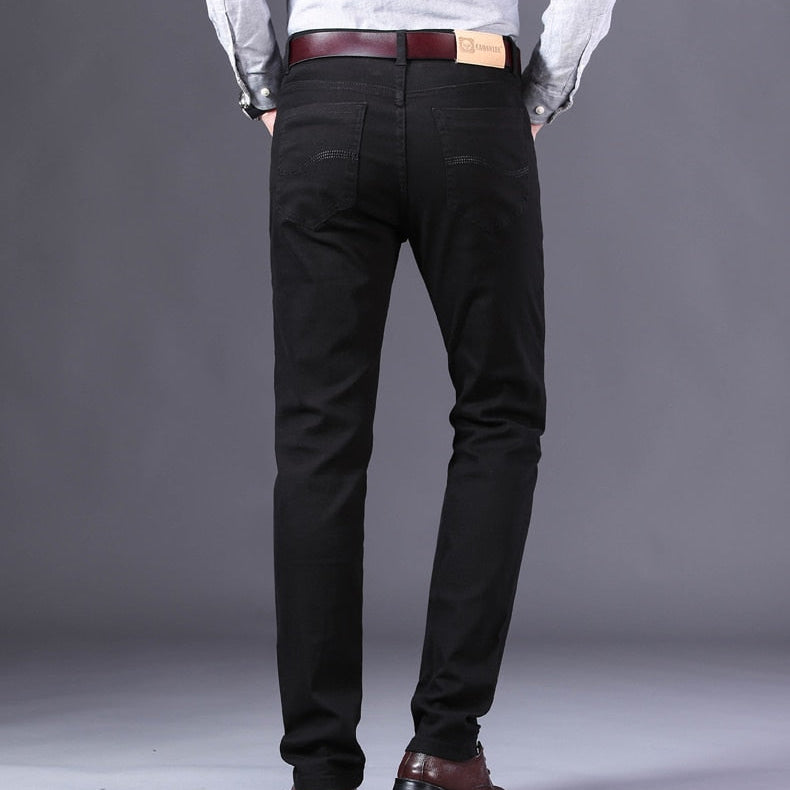 Antonios Business Casual White Jeans in black, relaxed fit, elastic cotton denim.