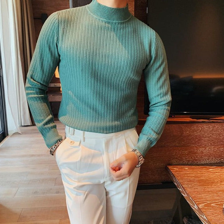 Antonios Skir Men's green striped cotton sweater, elegant style.