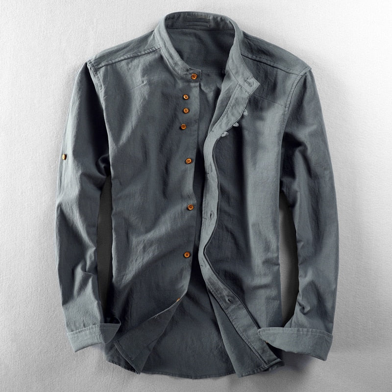 Antonios Linen Soft Shirt in dark grey, casual elegant style for men, summer wear.