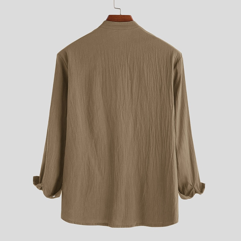 AntoniosClothing Casual long-sleeve shirt for men in organic cotton, classic design.