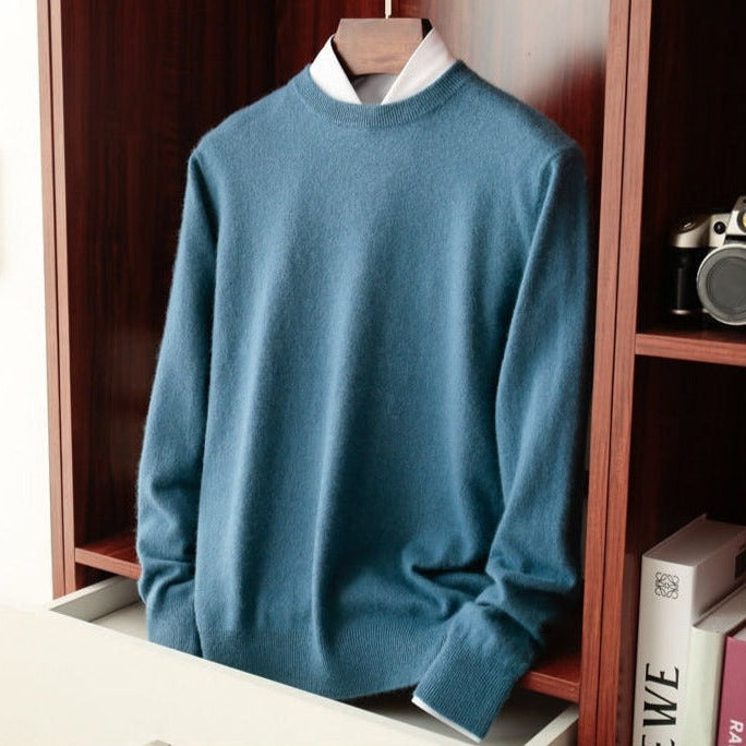 Antonios Autumn Knitted Sweater Men in blue with round collar and regular sleeves.