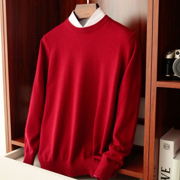 Antonios Autumn Knitted Sweater Men in red with round collar, made of cotton and wool blend.