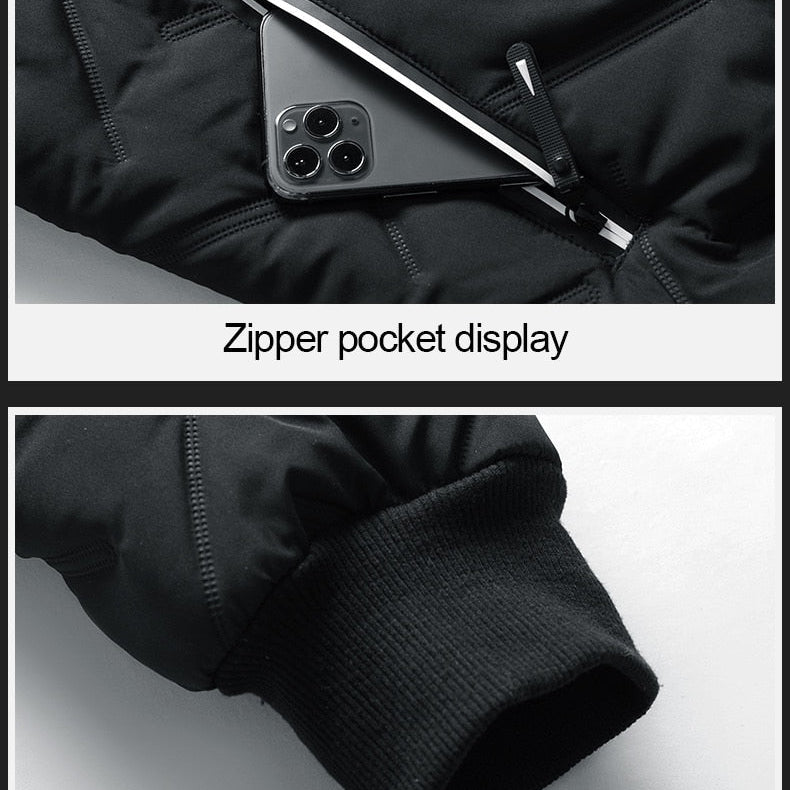 Zipper pocket and elastic cuff of Antonios Bomber Winter Jacket.