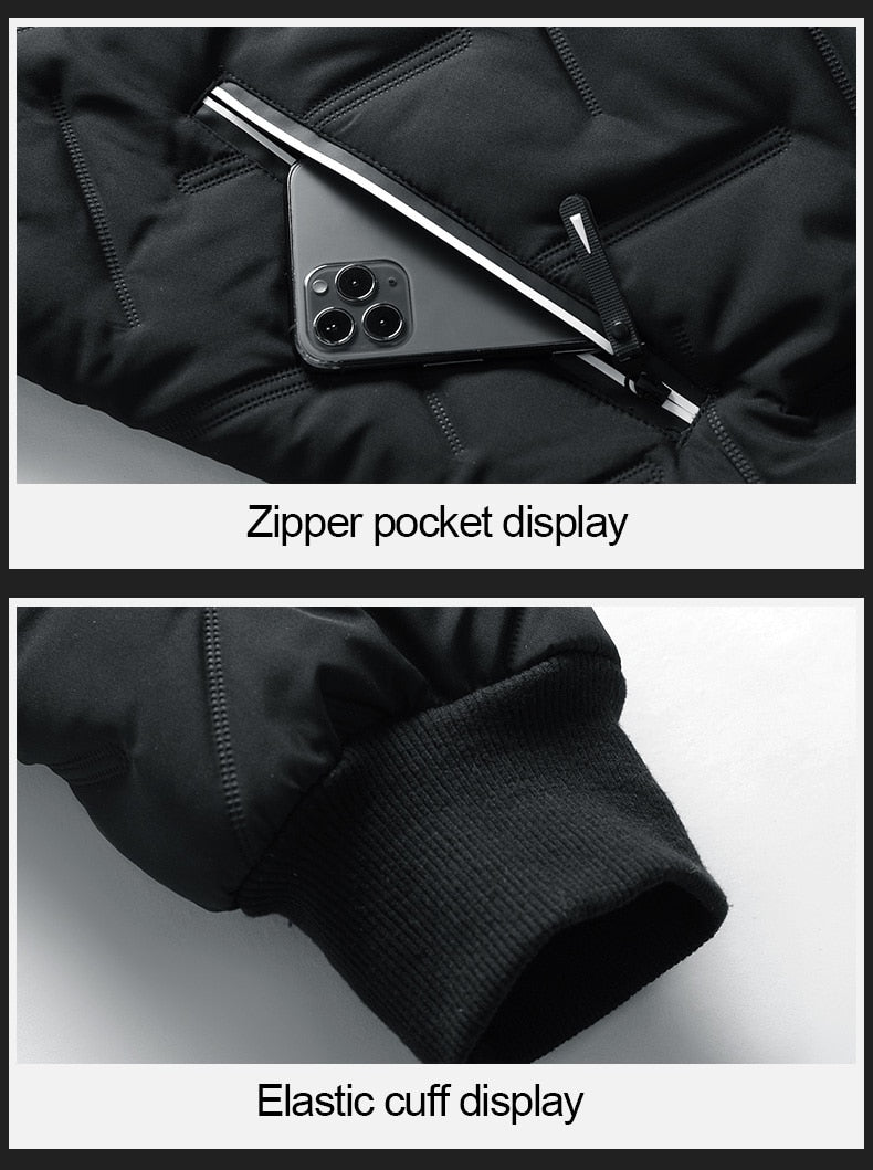 Zipper pocket and elastic cuff of Antonios Bomber Winter Jacket.