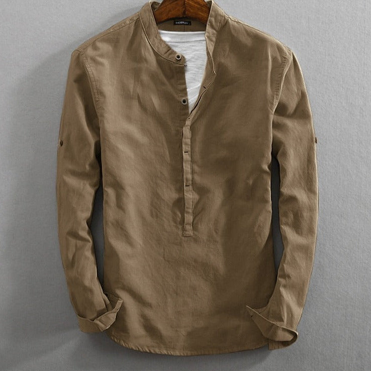 Casual long-sleeve shirt for men by AntoniosClothing, made of cotton and polyester, solid pattern, designed for style and comfort.