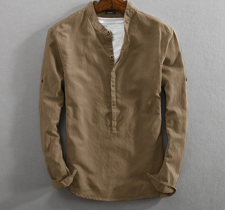 Casual long-sleeve shirt for men by AntoniosClothing, made of cotton and polyester, solid pattern, designed for style and comfort.