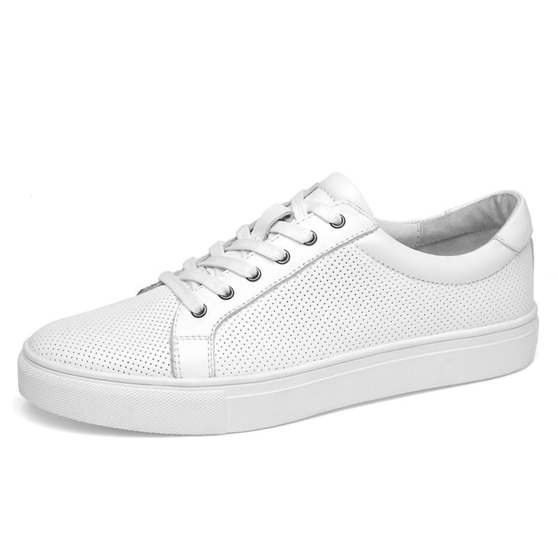 Antonios casual breathable leather sneakers in white, men's casual footwear.