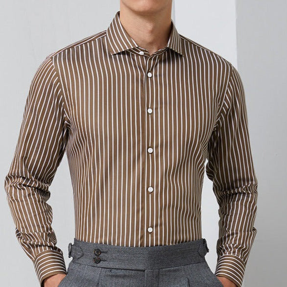 AntoniosClothing men's striped long-sleeve shirt in organic cotton.