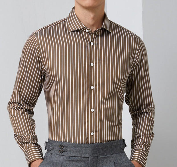AntoniosClothing men's striped long-sleeve shirt in organic cotton.